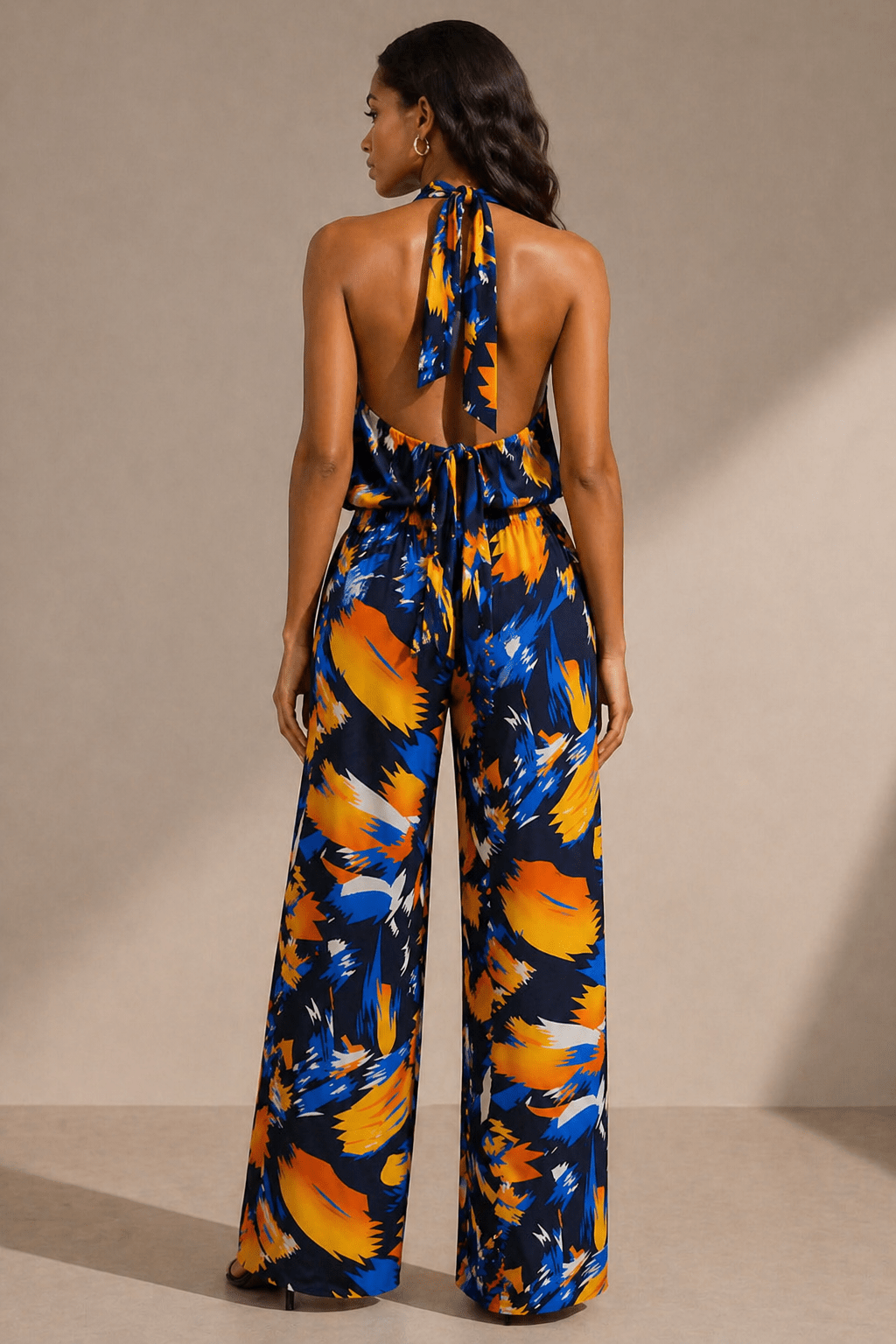 Abstract Brushstroke Halter Jumpsuit - CM & UZ STYLES LTD
