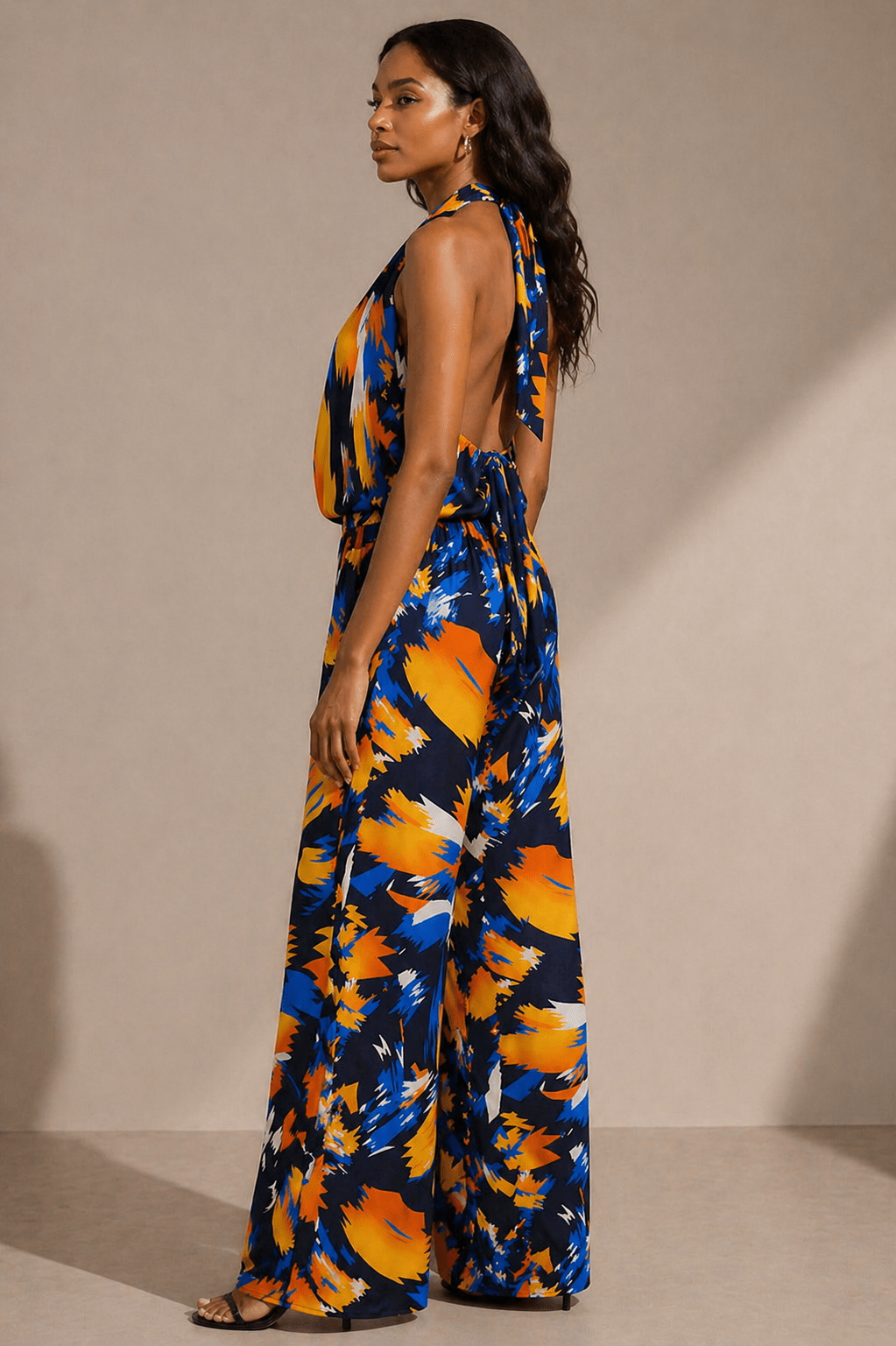 Abstract Brushstroke Halter Jumpsuit - CM & UZ STYLES LTD