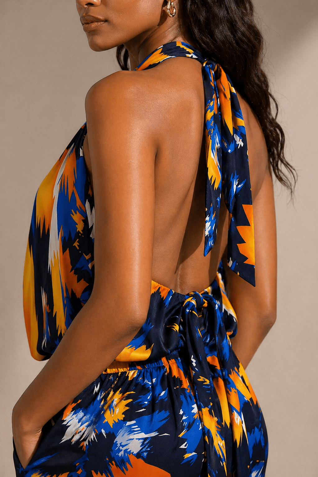 Abstract Brushstroke Halter Jumpsuit - CM & UZ STYLES LTD