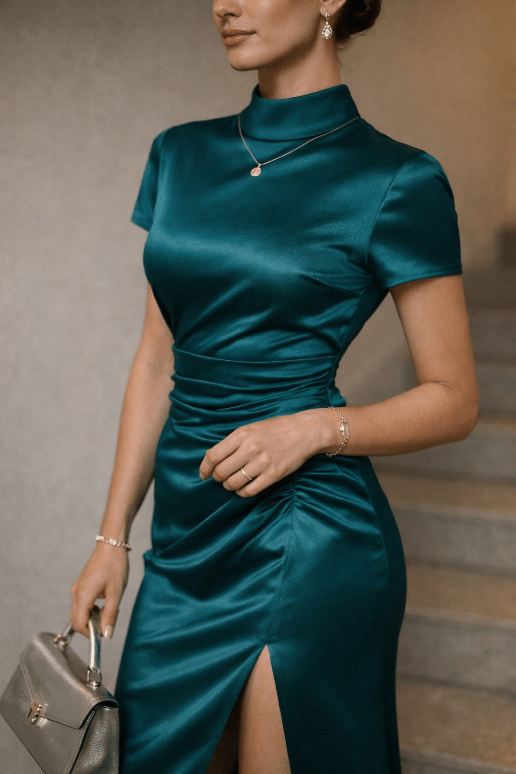 CM&UZ Emerald Silk Form Dress - CM & UZ STYLES LTD