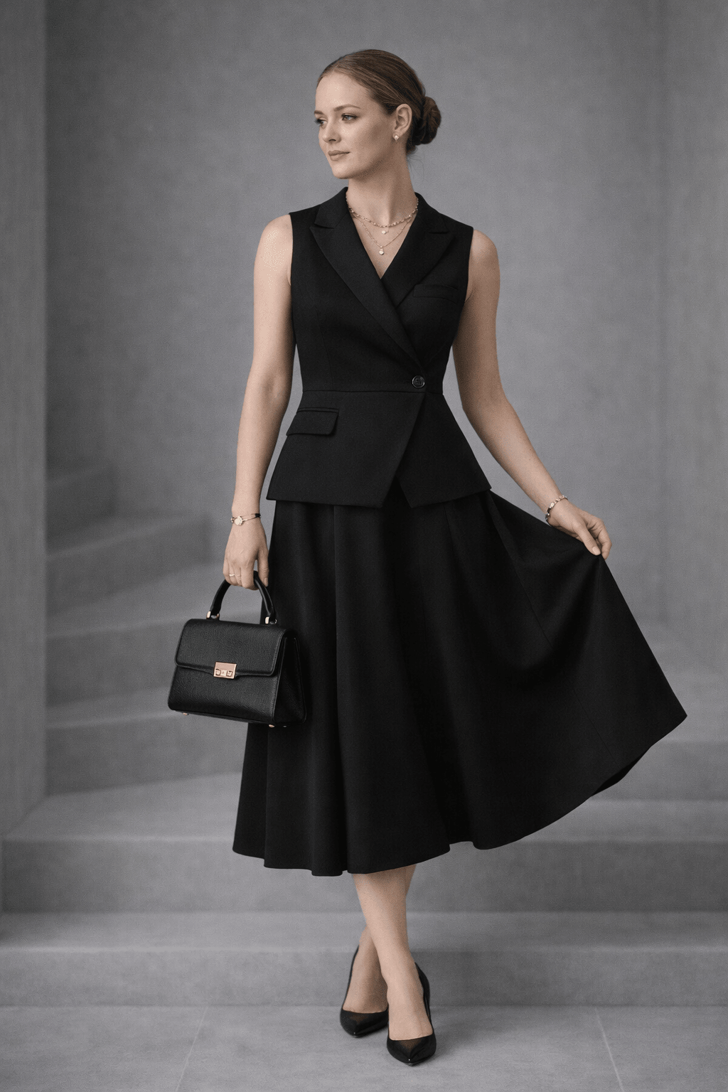 CM&UZ Noir Atelier Flare Dress - CM & UZ STYLES LTD