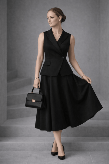 CM&UZ Noir Atelier Flare Dress - CM & UZ STYLES LTD
