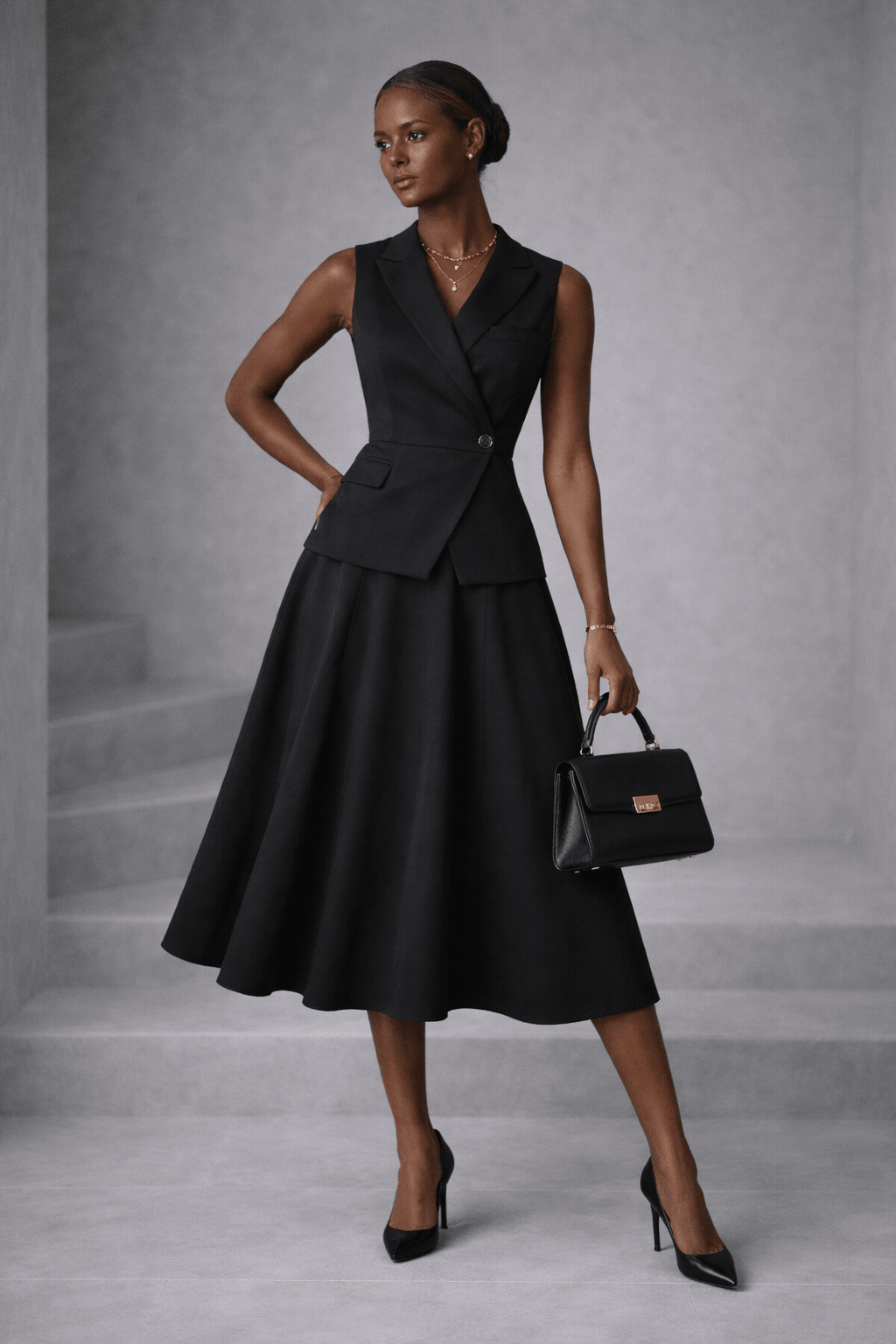 CM&UZ Noir Atelier Flare Dress - CM & UZ STYLES LTD