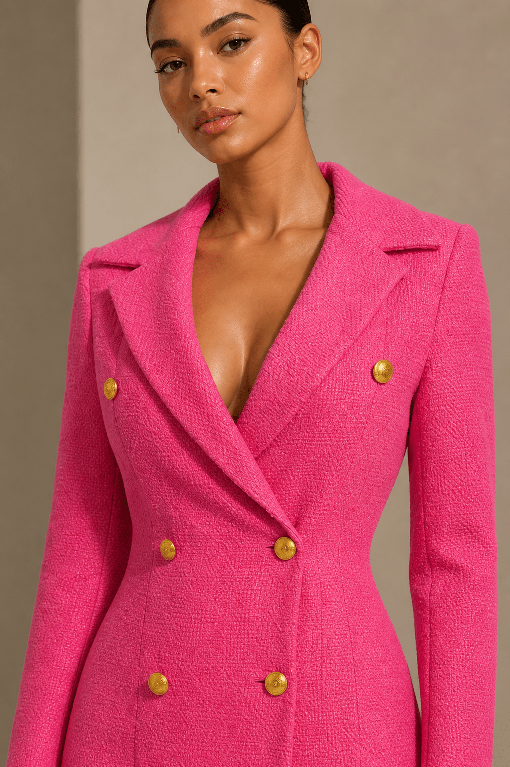Pink Tweed Blazer Mini Dress - CM & UZ STYLES LTD