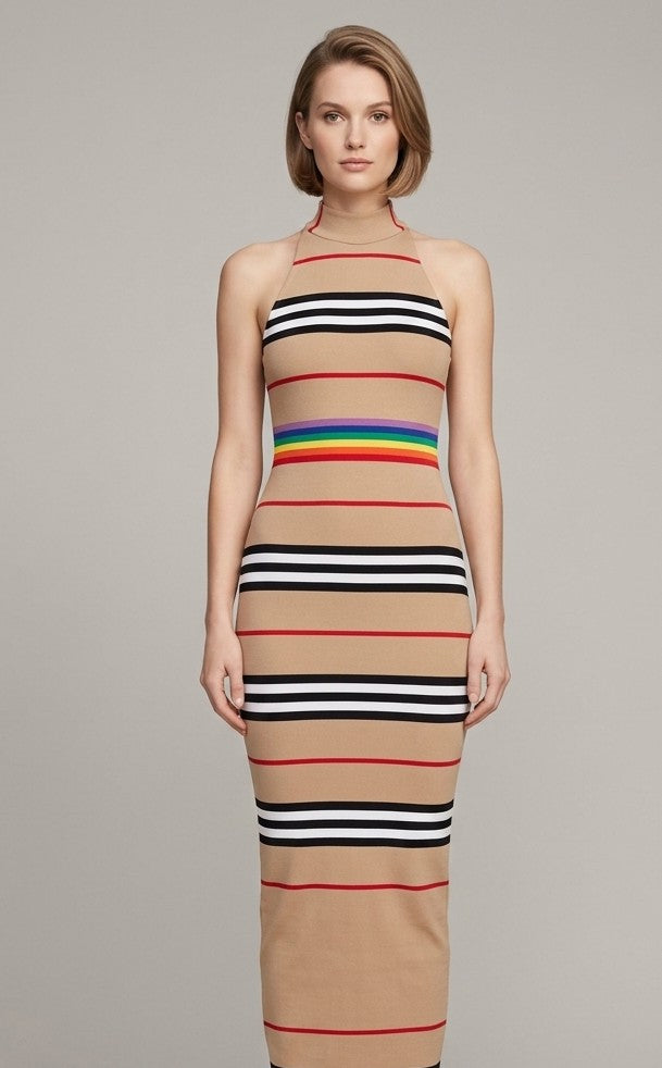 CM&UZ Heritage Stripe Halter Maxi Dress