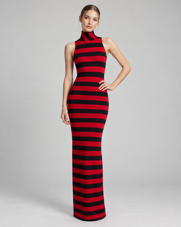 CM&UZ Riviera Stripe Maxi Dress – Crimson