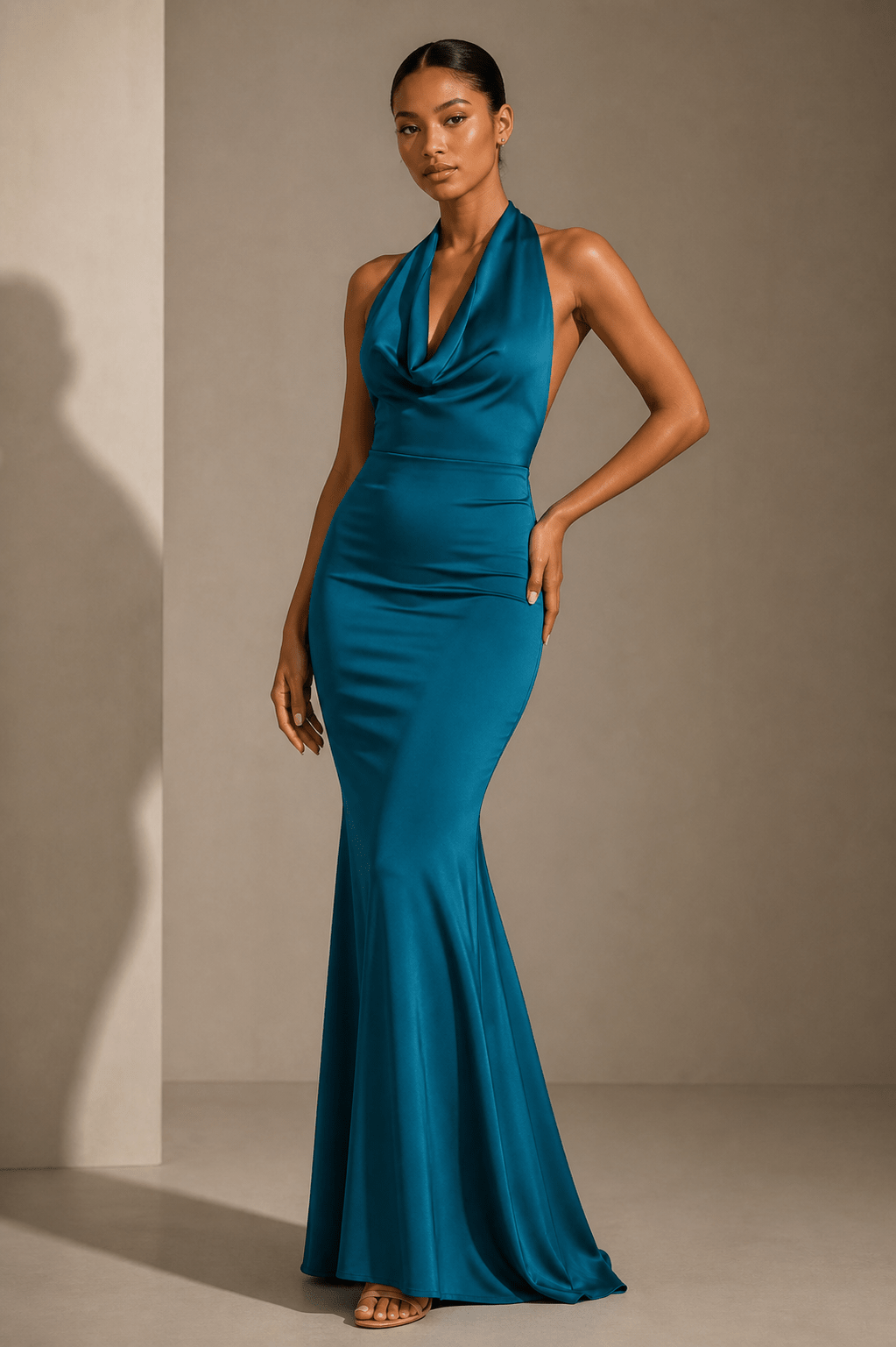 Teal Halter Dinner Gown - CM & UZ STYLES LTD
